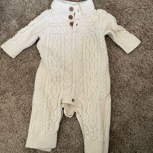 Cream Cable Knit Footie One Piece